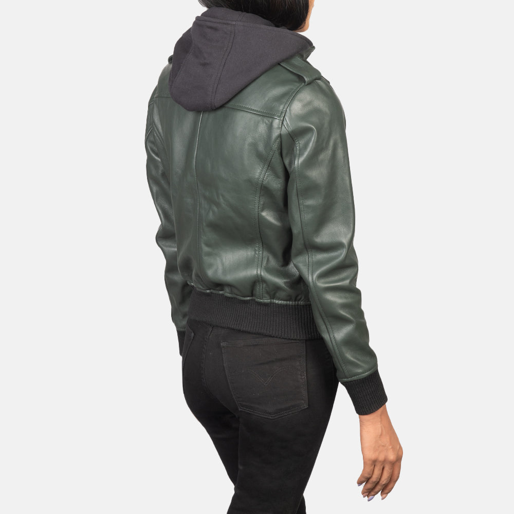 Roslyn Hooded Bomberjakke i Skinn for Kvinner – alternate product view 5