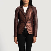 
Ruby Metallic Maroon Leather Blazer in Maroon Sheepskin Leather - Front Profile View & Tailored Silhouette | Buy Online