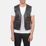 
Safari Brown Leather Vest in Brown Sheepskin Leather - Front Profile View & Tailored Silhouette | Buy Online