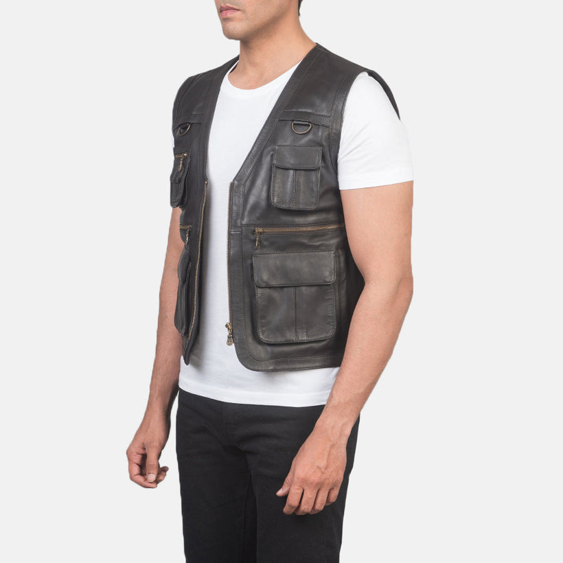 Safari Brun Skinnvest for Herre