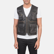 
Close-Up Detail of Classic Collar & Zipper Hardware on Safari Brown Leather Vest