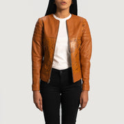 Women's Sandy Lys brun Dye Bikerjakke i Skinn for Kvinner - Lateral Side Profile View Showing Sleeve Cut &amp; Athletic Taper Fit