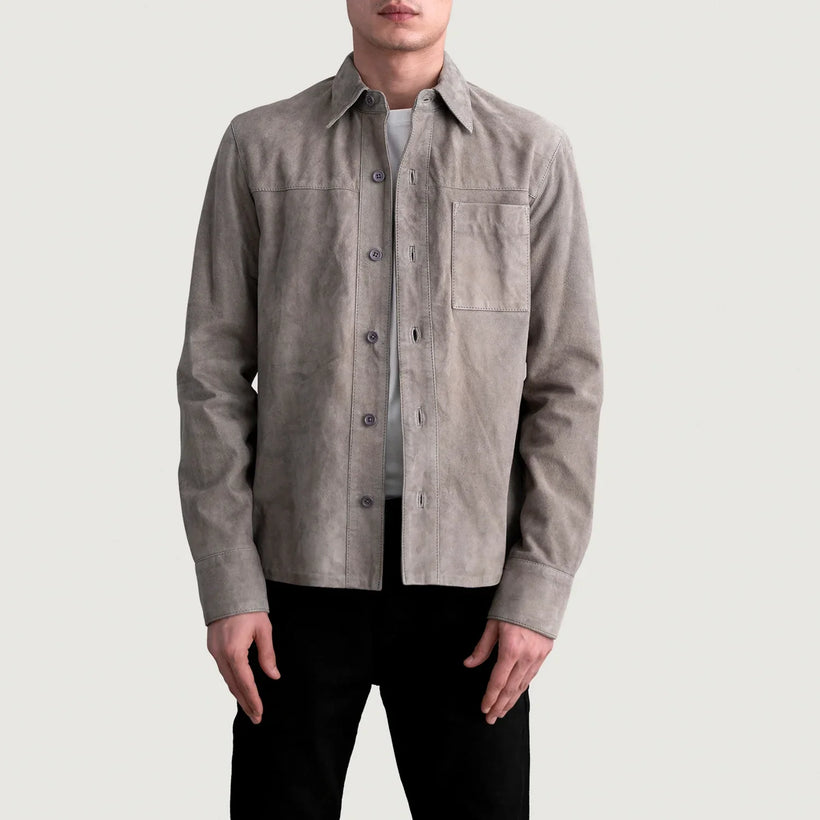 Scout Grey Suede Leather Shirt for Herre