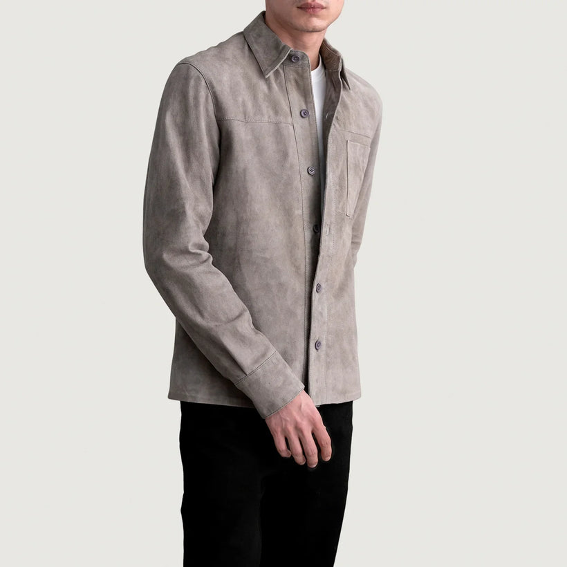 Scout Grey Suede Leather Shirt for Herre
