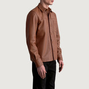 
Matte Brown Cowhide leather Jacket - Back View Showing Tailored Shoulder Fit & Clean Hemline