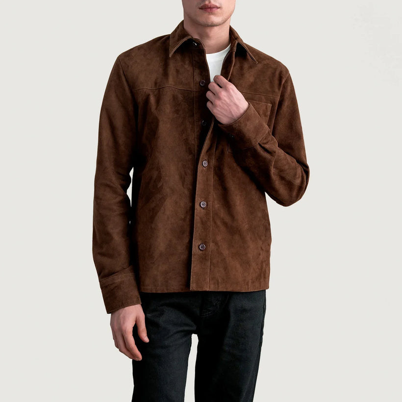 Scout Mocha Suede Leather Shirt for Herre