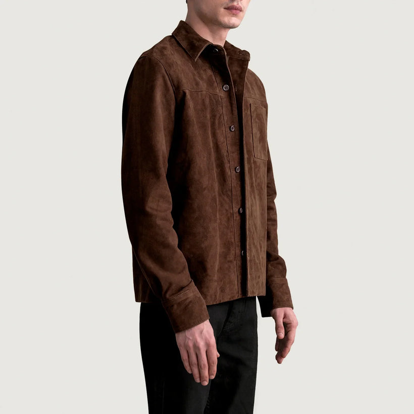 Scout Mocha Suede Leather Shirt for Herre