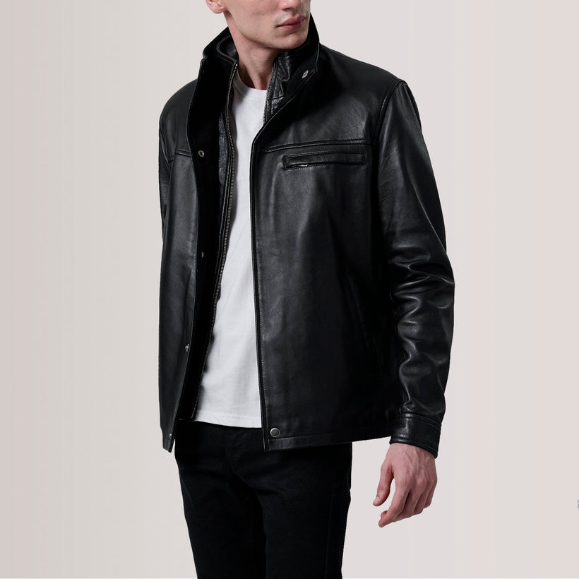 Sean Svart Leather Classic Skinnjakke for Herre