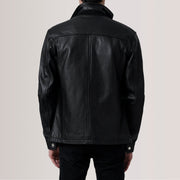 Close-Up Detail of Shirt &amp; Zipper Hardware on Sean Svart Leather Classic Skinnjakke for Herre For Men