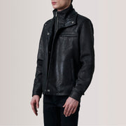 Sean Svart Snuffed Classic Skinnjakke for Herre For Men - Lateral Side Profile View Showing Sleeve Cut &amp; Athletic Taper Fit