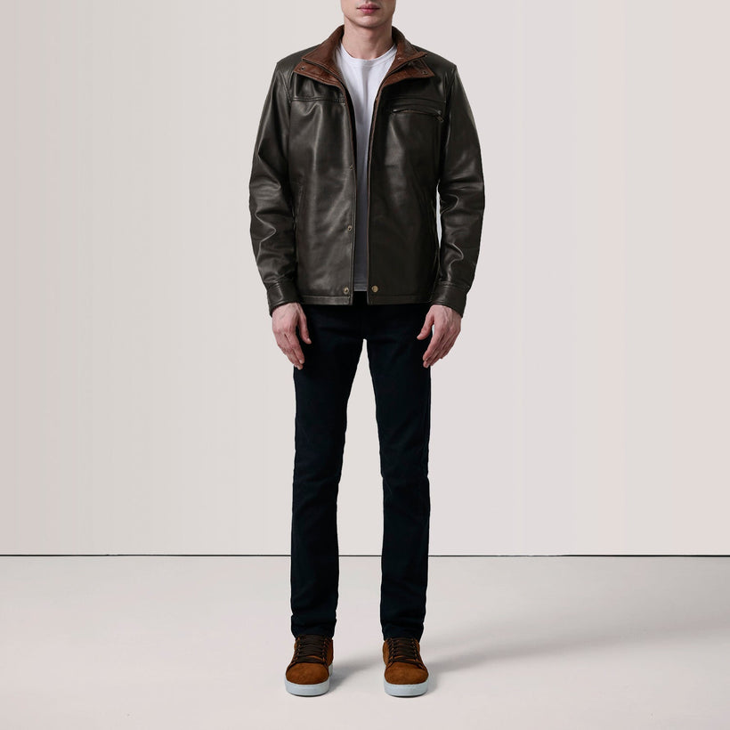 Sean Brun Leather Classic Skinnjakke for Herre