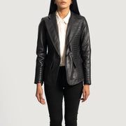 Women's Selina Svart Skinnblazer for Kvinner in Black Sheepskin Leather - Front Profile View &amp; Tailored Silhouette | Buy Online
