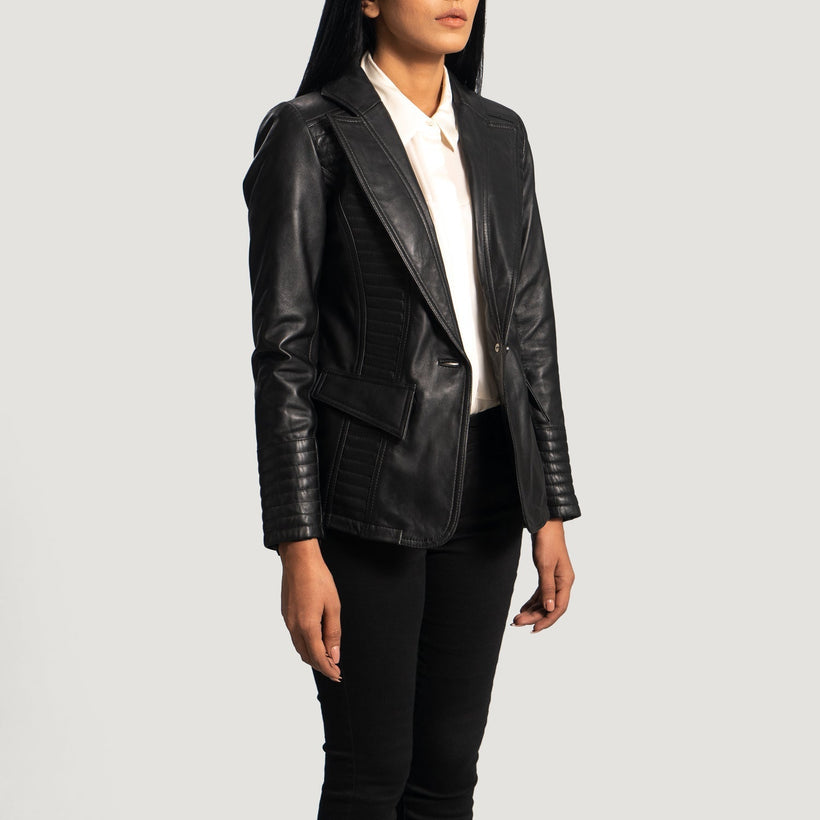 Selina Svart Skinnblazer for Kvinner