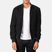 Men's Shane Svart Suede Bomberjakke i Skinn for Herre in Black Goatskin Suede - Front Profile View &amp; Tailored Silhouette | Buy Online