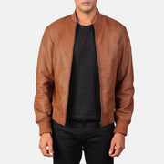 Men's Shane Brun Bomberjakke i Skinn for Herre in Brown Sheepskin Leather - Front Profile View &amp; Tailored Silhouette | Buy Online
