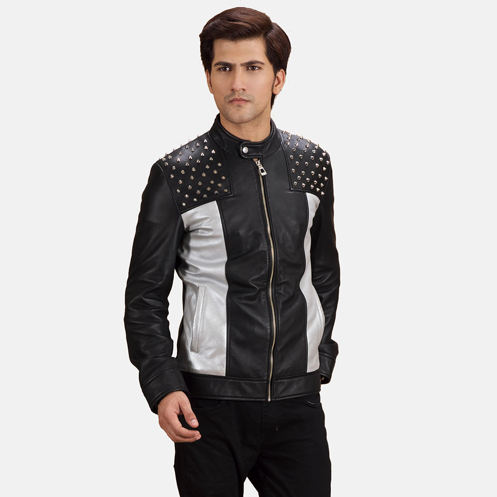 Shapron Studded Bikerjakke i Skinn for Herre in Black Sheepskin Leather - Front Profile View &amp; Tailored Silhouette | Buy Online