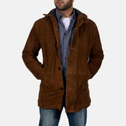 Men's Sheriff Brun Semsket Skinnjakke for Herre in Brown Goatskin Suede - Front Profile View &amp; Tailored Silhouette | Buy Online