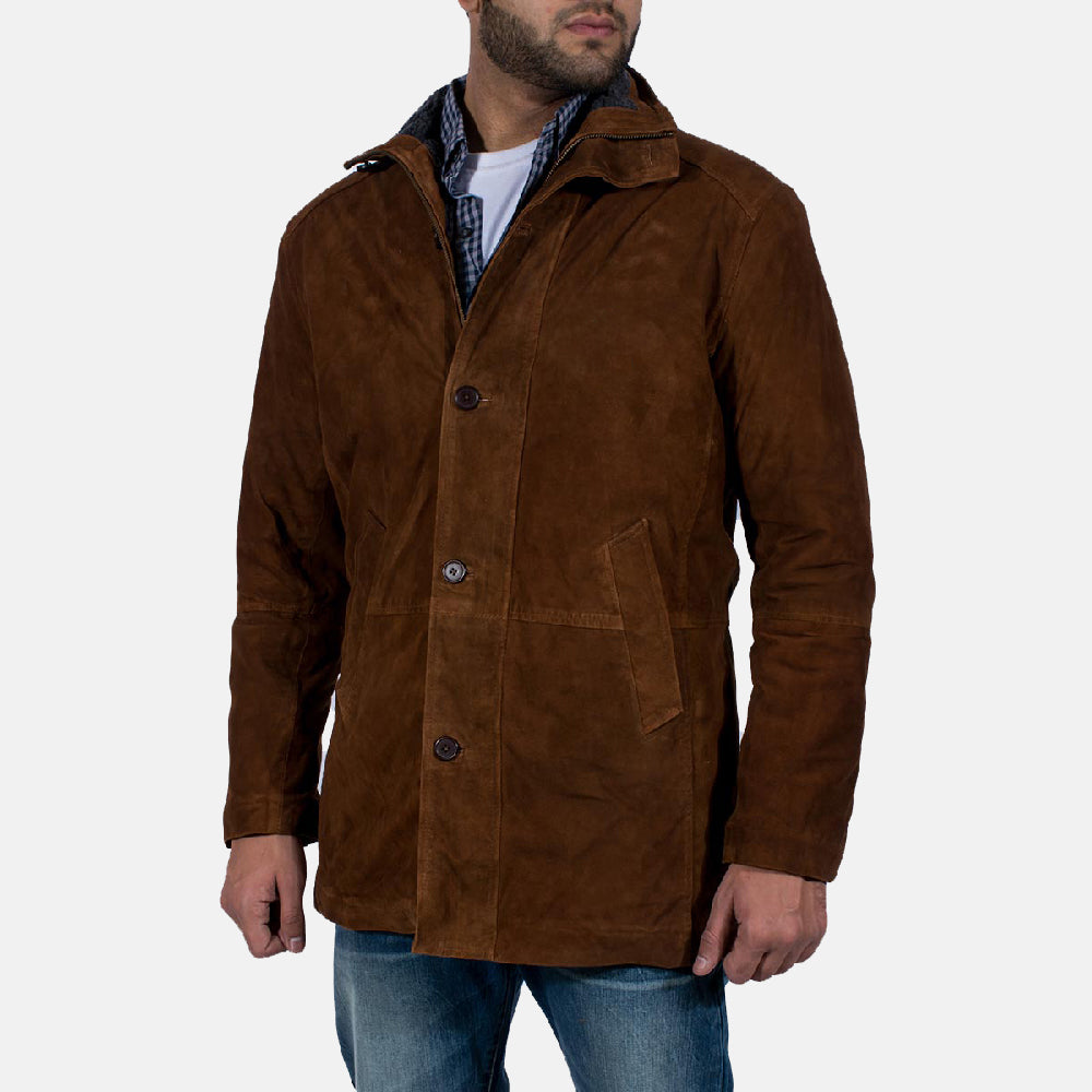 Men's Sheriff Brun Semsket Skinnjakke for Herre - Lateral Side Profile View Showing Sleeve Cut &amp; Athletic Taper Fit