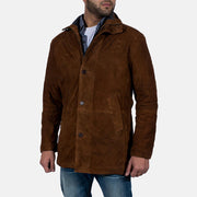 Men's Sheriff Brun Semsket Skinnjakke for Herre - Lateral Side Profile View Showing Sleeve Cut &amp; Athletic Taper Fit