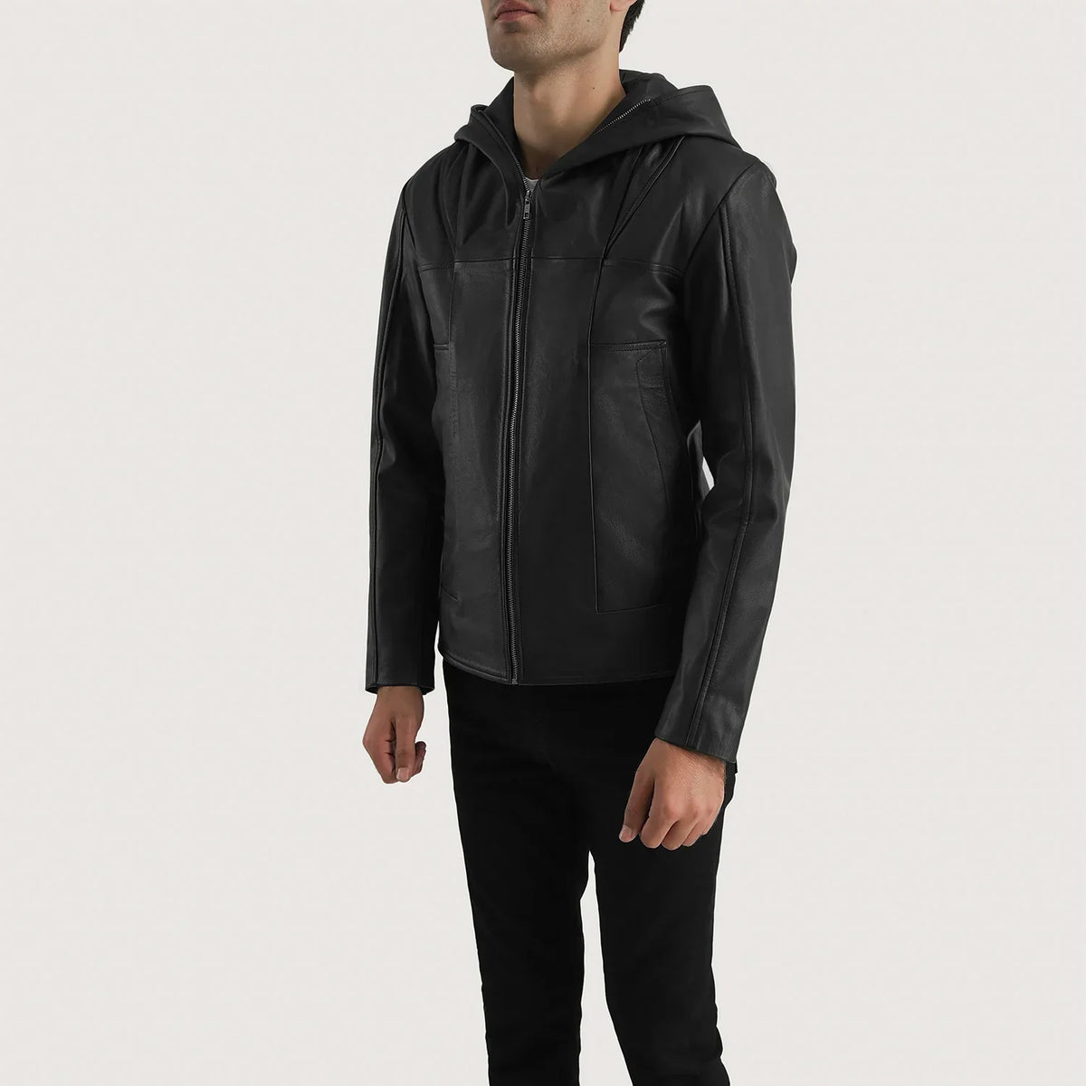 Men's Spratt Svart Hooded Skinnjakke for Herre - Lateral Side Profile View Showing Sleeve Cut &amp; Athletic Taper Fit