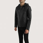 Men's Spratt Svart Hooded Skinnjakke for Herre - Lateral Side Profile View Showing Sleeve Cut &amp; Athletic Taper Fit