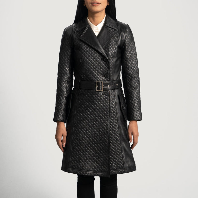 Sweet Susan Svart Trenchcoat i Skinn for Kvinner