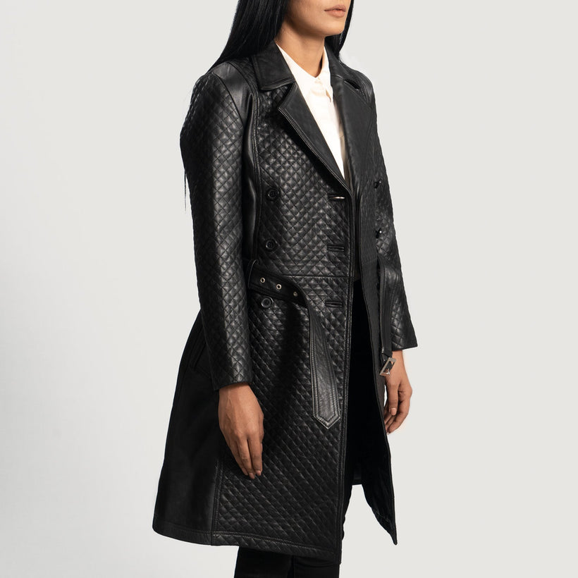 Sweet Susan Svart Trenchcoat i Skinn for Kvinner