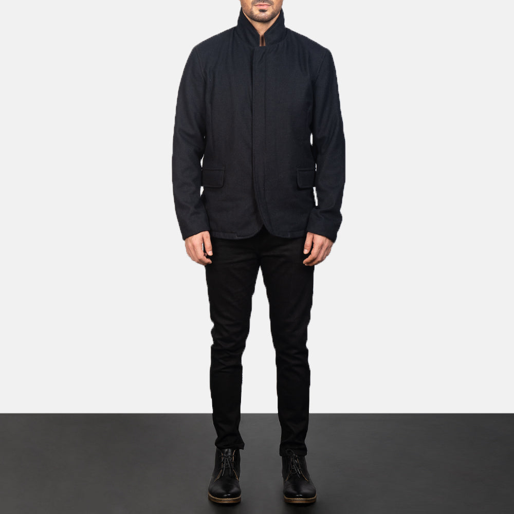 Men's Thomas Svart Wool Skinnjakke for Herre - Lateral Side Profile View Showing Sleeve Cut &amp; Athletic Taper Fit