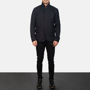 Men's Thomas Svart Wool Skinnjakke for Herre - Lateral Side Profile View Showing Sleeve Cut &amp; Athletic Taper Fit