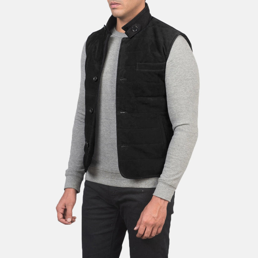 Tony Svart Suede Vest for Herre