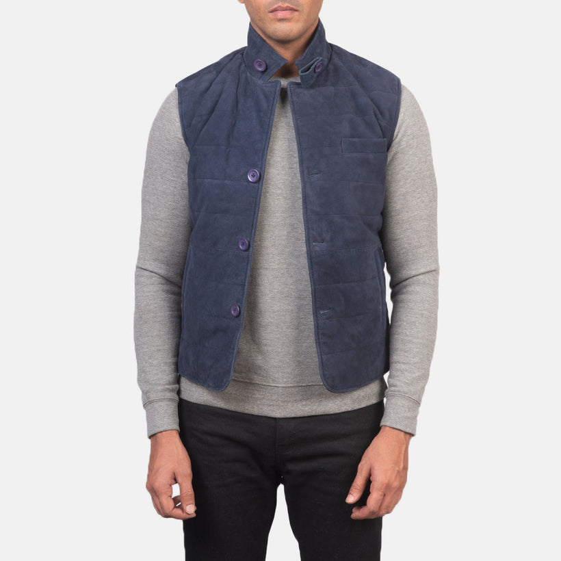 Tony Blue Suede Vest for Herre