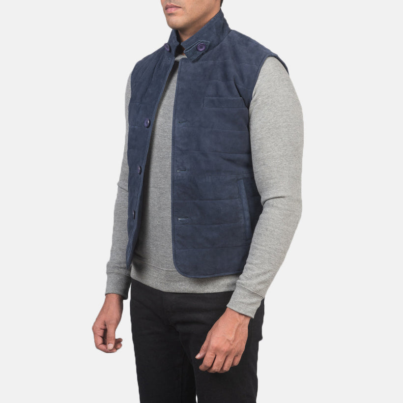 Tony Blue Suede Vest for Herre