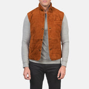 
Tony Brown Suede Vest in Brown Goatskin Suede - Front Profile View & Tailored Silhouette | Buy Online