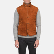 
Close-Up Detail of Notch with removable throat latch & Button Hardware on Tony Brown Suede Vest