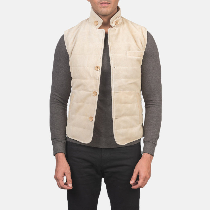 Tony Off-White Suede Vest for Herre