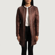 
Trudy Lane Quilted Maroon Leather Coat in Maroon Sheepskin Leather - Front Profile View & Tailored Silhouette | Buy Online