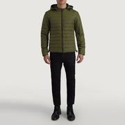 Tyler Green Hooded Puffer Skinnjakke for Herre - Lateral Side Profile View Showing Sleeve Cut &amp; Athletic Taper Fit