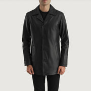 
Urban Slate Black Leather Coat in Black Cowhide (Lt-071) Leather - Front Profile View & Tailored Silhouette | Buy Online