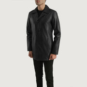 
Close-Up Detail of Notch & Button Hardware on Urban Slate Black Leather Coat