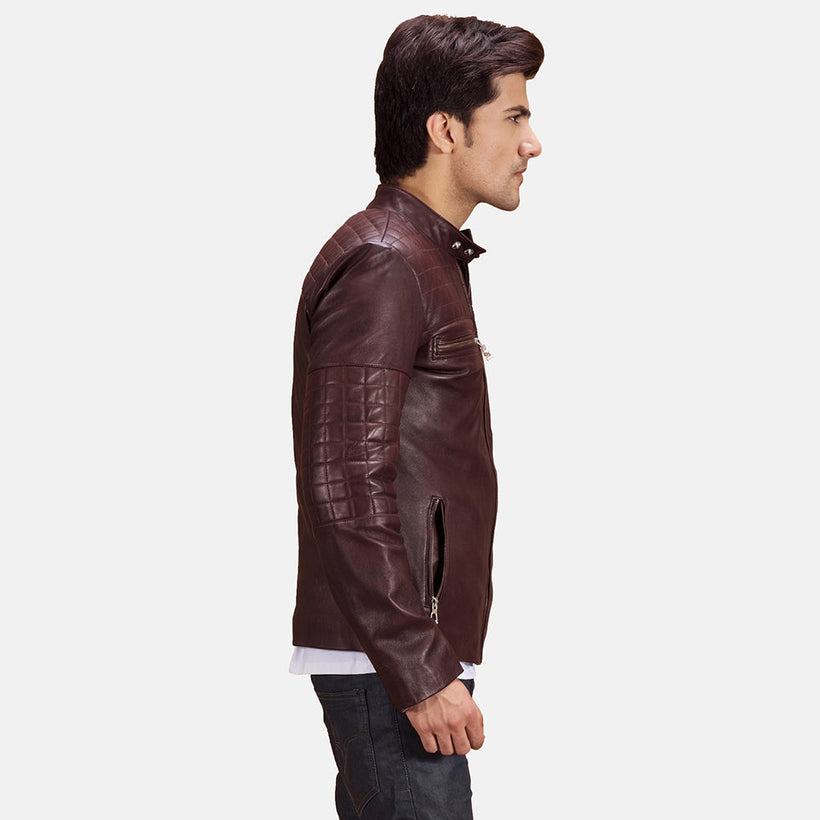 Urbane Quilted Maroon Bikerjakke i Skinn for Herre