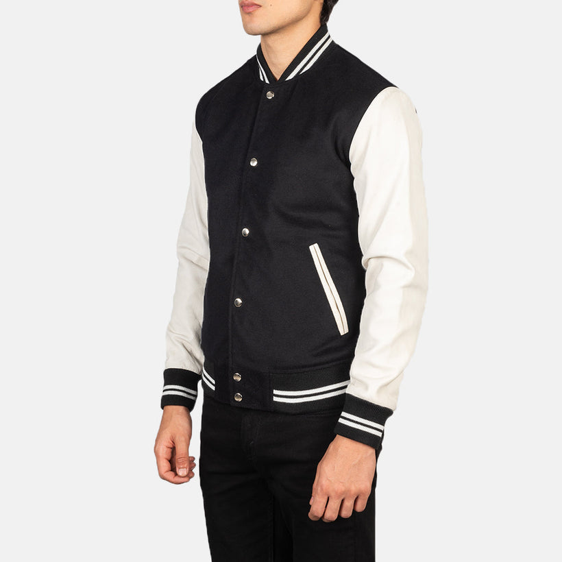 Vaxton Svart & White Hybrid Varsity Skinnjakke for Herre