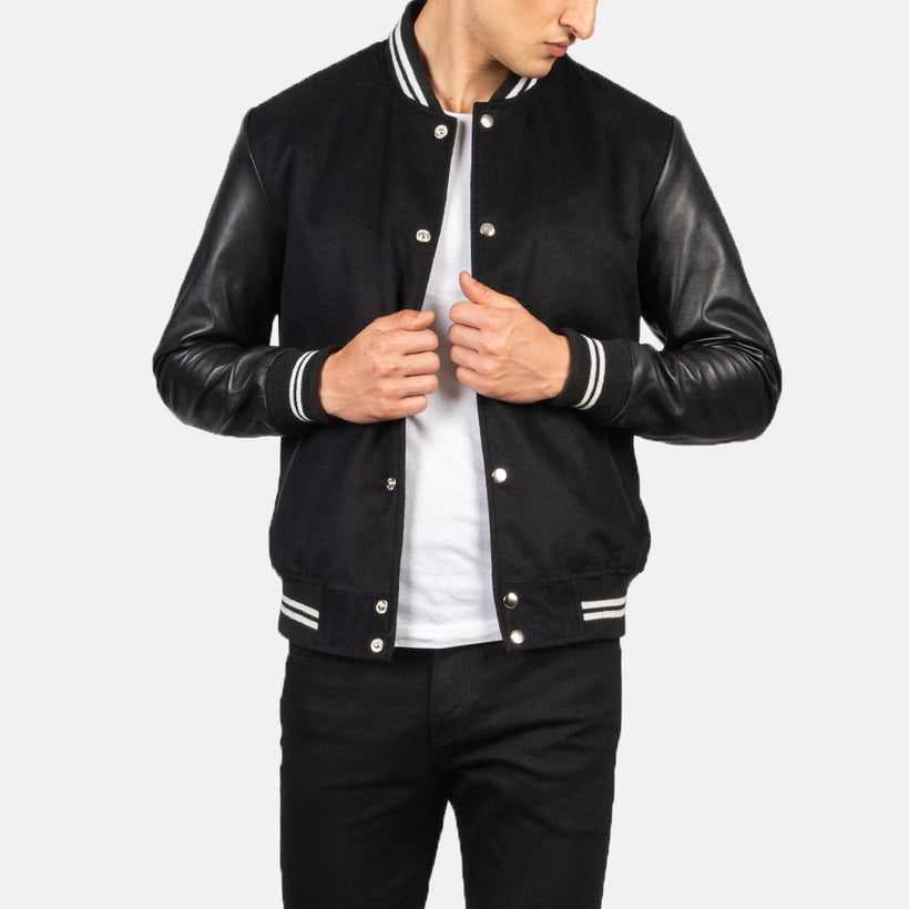 Vaxton Svart Striped Hybrid Varsity Skinnjakke for Herre