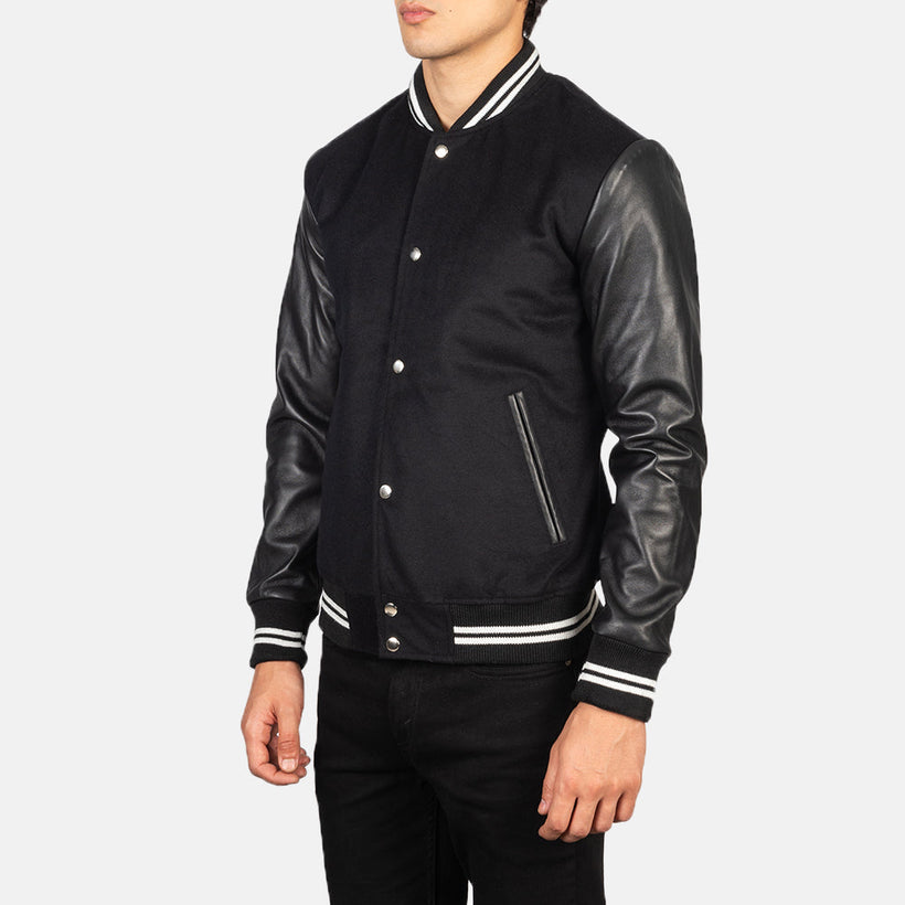 Vaxton Svart Striped Hybrid Varsity Skinnjakke for Herre