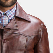 
Vincent Alley Brown Leather Jacket - Lateral Side Profile View Showing Sleeve Cut & Athletic Taper Fit