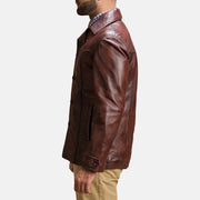 
Close-Up Detail of Notch & Button Hardware on Vincent Alley Brown Leather Jacket