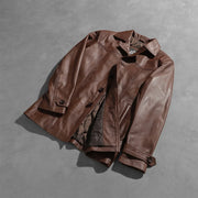 
Open Hem & Hem Craftsmanship Construction Detail on Vincent Alley Brown Leather Jacket