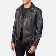 Distressed Vincent Svart Bikerjakke i Skinn for Herre - Back View Showing Tailored Shoulder Fit &amp; Clean Hemline