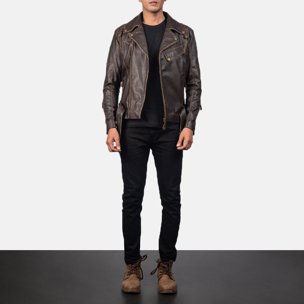 Vincent Svart Bikerjakke i Skinn for Herre – alternate product view 4