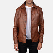 Waffle Brun Skinnjakke for Herre in Distressed Brown Sheepskin Burnishing - Front Profile View &amp; Tailored Silhouette | Buy Online