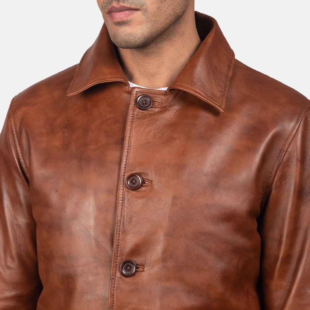 Waffle Brun Skinnjakke for Herre - Lateral Side Profile View Showing Sleeve Cut &amp; Athletic Taper Fit